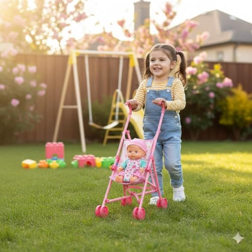 Image of DUNGRANI ENTERPRISE Upgrade 16 Inch Baby Doll Stroller Toy for Kids Big Size Baby Doll Fun Vehicle Play Set for Babies Infants Toddlers Girls Kids (Pink)