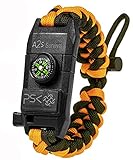 PSK Paracord Bracelet 8-in-1 Personal Survival Gear Kit - Urban & Outdoors Survival Bracelet , Survival Whistle, Signal Mirror, Fishing String, Compass for Camping Hiking (Orange)