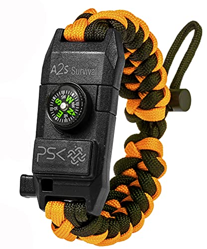 PSK Paracord Bracelet 8-in-1 Personal Survival Gear Kit - Urban & Outdoors Survival Bracelet , Fire Starter, Glass Breaker, Survival Whistle, Signal Mirror, Fishing Hook, Compass