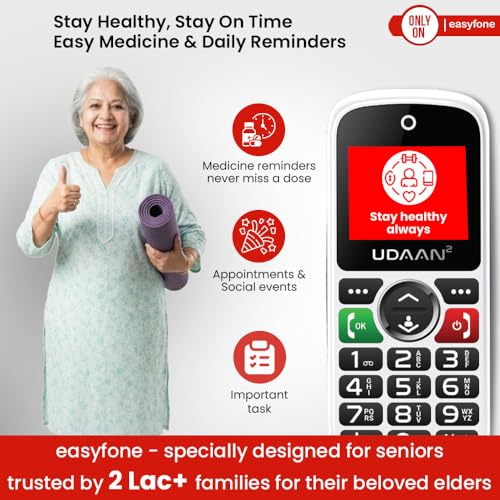 Image of Easyfone Udaan+ 1.8 inch Senior Phone with 20+ Features: Loud Sound, Photo Speed Dial, SOS, Auto-Call Recording, Call Restriction, Includes Care Plan for Quick Ambulance Coordination