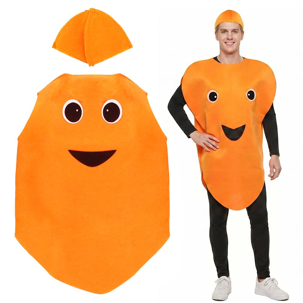 JynxtoyZeal Adult Carrot Costume Outfit, Funny Vegetable Costume Cosplay Fancy Dress Outfit,Fun Carrot Fancy Dress with Leaf Headpiece,Vegetable Cosplay Costume for Masquerade