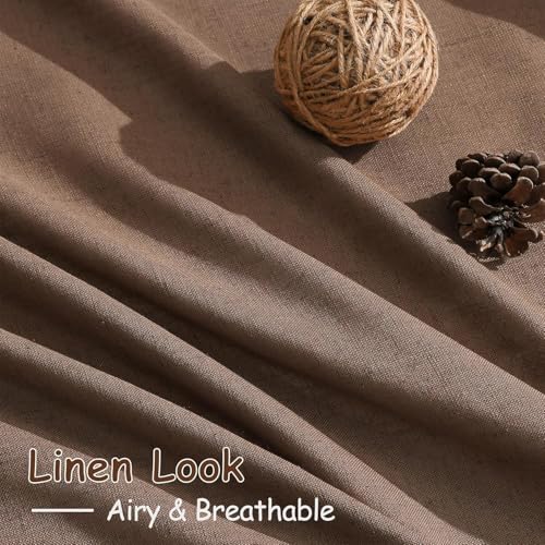 Image of Nanspring Extra Long Linen Curtains 144 Inch for Living Room Caramel Brown