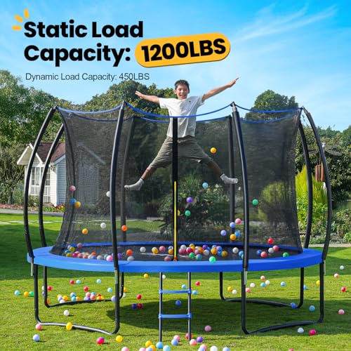Image of 1200LBS Weight Capacity Kids Trampoline 16 15 14 12 10 8FT Outdoor Yard Trampolines for Kids Adults, Heavy-Duty Galvanized Steel Frame Recreational Trampoline