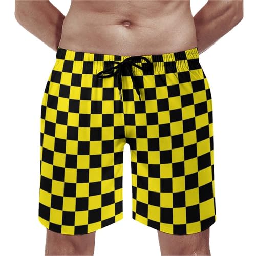 Green White Checkered Flag Men's Beach Shorts Quick Dry Swim Trunks with Pockets Summer Boardshorts for Men