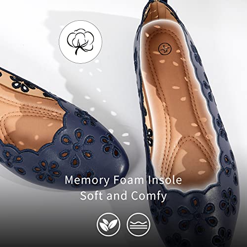 FRACORA Women's Ballet Flats Black PU Leather Dress Shoes Comfortable Round Toe Slip on Flats with Breathable Eyelets4