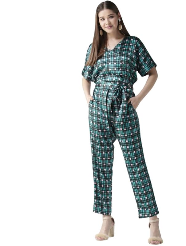 Tomar CreationWomen's Polyester Polka Half Sleeve Jumpsuit (Green, L)-PID61785-picture-11