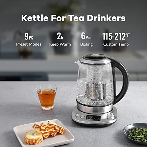 Mecity-Tea-Kettle-Electric-Tea-Pot-with-Removable-Infuser-9-Preset-Brewing-Programs-Tea-Maker-with-Temprature-Control-2-Hours-keep-Warm-Borosilicate-Glass-17-Liter-Electric-Kettles-1200W