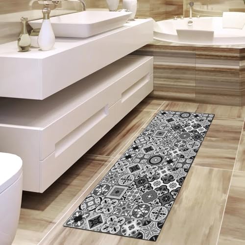 Alfombra para pasillo 60 x 200 cm antideslizante negra boho 4