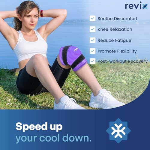 Image of REVIX XL Knee Ice Wrap Around Entire Knee, Gel Ice Pack for Muscle Ache, Cold Pack to Reduce Discomfort and Promote Flexibility, Soft Plush Linings, Purple