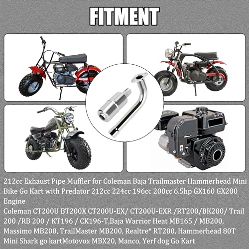 Image of YOXUFA Mini Bike Exhaust Pipe Muffler Replacement for Predator 212 224cc 196cc Coleman CT200U BT200X CT200U-EX 6.5hp Baja Warrior Massimo MB200 GX160 Engine Go Kart Parts with Heat Shield Tape