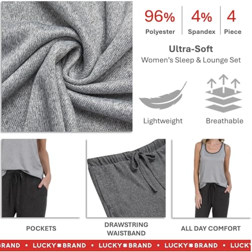 Image of Lucky Brand Women's Pajama Set - 4 Piece Sleep Shirt, Tank Top, Pajama Pants, Lounge Shorts (S-XL)