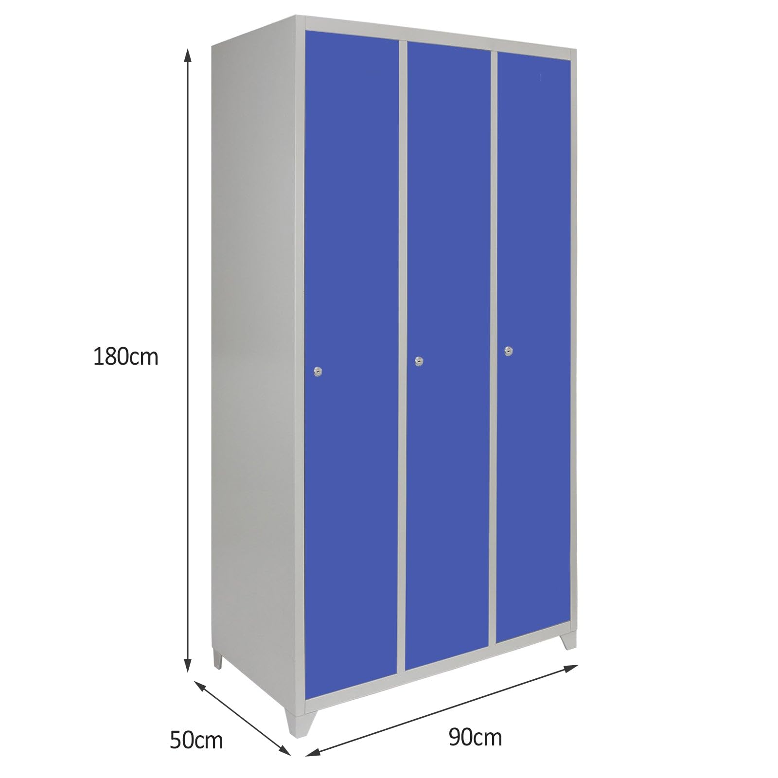 Taquilla Metálica para Ensamblar con 3 Puertas Azules 90x50x180cm Casillero Locker Organizador para Oficinas,Escuelas,Gimnasios y Vestuarios 2 llaves por Puerta,2 Imanes+Tarjetas de Nombre Incluidos