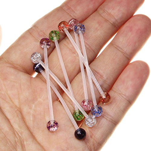 Oasis Plus 7Pcs 14G Clear Glitter Balls Sport Or Pregnancy Navel Belly Button Ring 1.5'' Flexible Bio Flex Barbell #TOP1