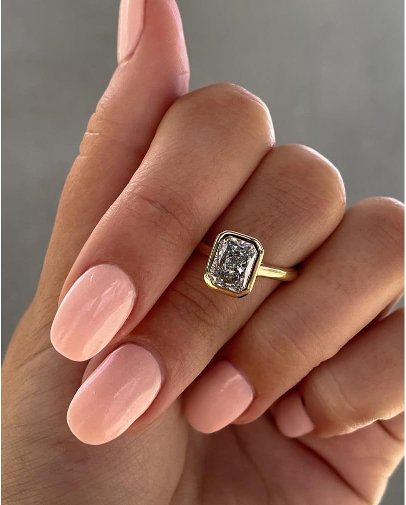Handmade Rachel 1CT-3CT Bezel Radiant Cut Moissanite Engagement Ring for Women Solitaire Wedding Anniversary Ring Promise 925 Silver, 10K/14K/18K Solid Gold