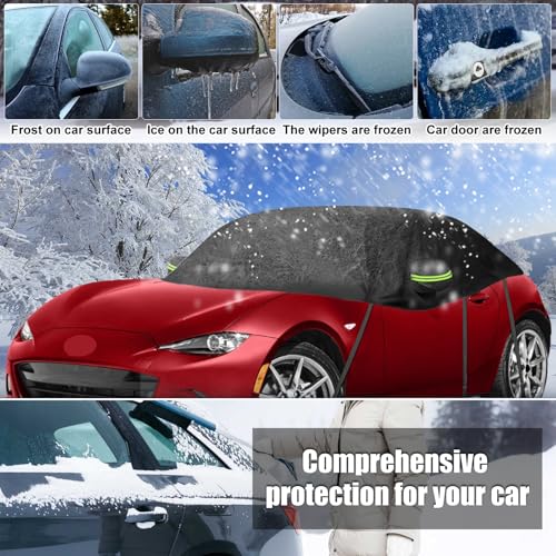 Image of Black Half Car Cover for 2015-2024 Mazda MX-5 Miata | Fits ND Generation, Weatherproof Sun Protection, Reflective Strips