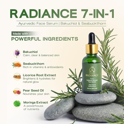 Image of Radiance 7-in-1 Face Serum | Ayurvedic Organic Bakuchiol & Seabuckthorn Serum for Glowing Skin | Fast-Absorbing, Hydrating & Vegan | Anti-Aging & Brightening | 30ml