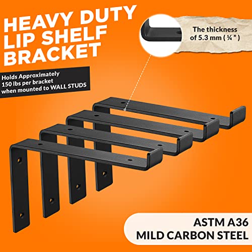 Batoda Shelf Brackets 10 Inch With Lip For Diy Floating Shelf - L Shelf Bracket Black - Heavy Duty Hook Brackets For Shelves - Wall Mounted Support With Lip For Diy Open Shelving (10 Inch) #TOP2