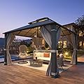 YOLENY 12' x 14' Hardtop Gazebo, Permanent Outdoor Aluminum Patio Gazebo with Aluminum Composite Double Roof for Patio Lawn and Garden, Curtains and Netting Included