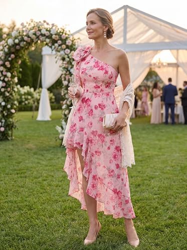 Image of GRACE KARIN Womens Summer One Shoulder Sleeveless Dresses Floral Flowy Ruffle High Low Wedding Guest Maxi Sundresses