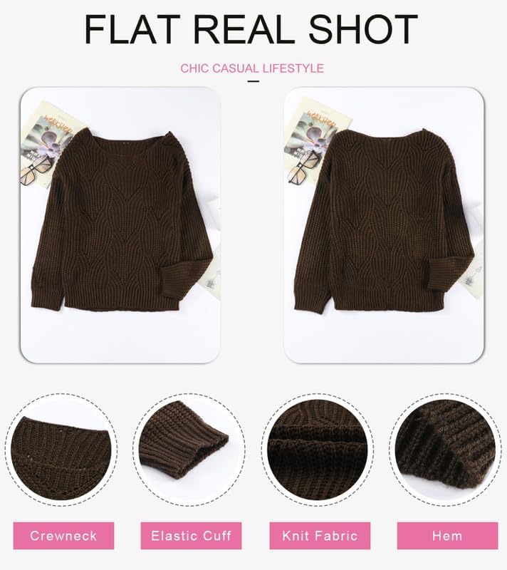 Dokotoo Womens Sweaters 2025 Crewneck Cute Elegant Soft Long Sleeve Hollow Cable Knit Pullover Tops - Image 5