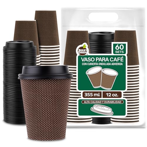 Consejos para Comprar Corrugadores Top 5. 39 Berry Green Vasos Corrugados para Café con Tapa 12 Onzas (355 ml), Paquete de 60 Vasos y 60 Tapas, Resistentes, Perfectaos Para Cafe, Te y Todo Tipo de Bebidas Calientes, Sin...