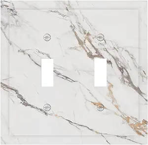Decorative Light Switch Plate Covers Modern Grey Gold Marble Texure 2 Gang Light Switch Cover Plate Unique Double Toggle Wall Plate Switch Plate Cover for Kitchen Bathroom Decor