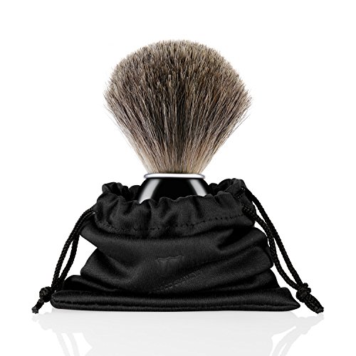 Miusco Natural Badger Hair Shaving Brush and Shaving Stand Set, Dark Chrome, Black, Compatible with Safety Razor, Cartridge Razor and Disposable Razor