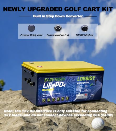 Image of LOSSIGY 48V Lithium Battery Golf Cart Conversion Kit with Charger&Converter | 48 Volt Deep Cycle Battery 5.22Kwh Output Built in 200A Bluetooth BMS Peak Current 1000A(3-5s) Prefect for Solar System RV