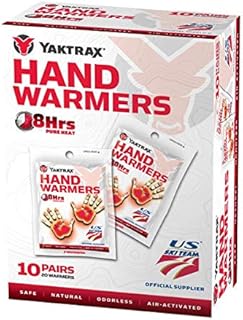 Yaktrax Disposable Hand Warmers With Up To 8 Hours Of Heat, Odourless & Environmentally Safe, Keep Warm During Outdoor Activities, Black, 3.5" x 0.25"/8.9cm x 0.6cm, Pack of 20 (10 x 2pcs)