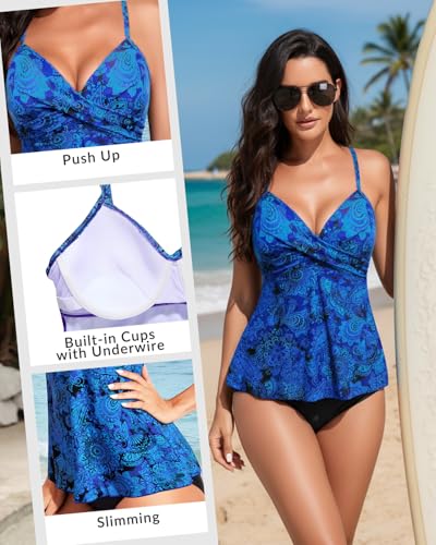 Image of Aqua Eve Women's Underwire Tankini Swimsuit - Twist V Neck Flowy Bathing Suit Top Only, No Bottom