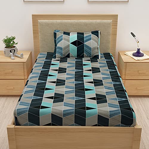 Image of Story@Home Spark Collection 210 TC Single Bedsheet with a Pillow Cover, Ivory and Navy Blue
