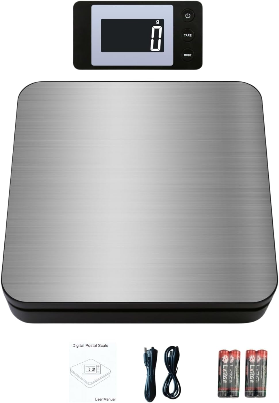 50KG 110LBS Capacity Digital Wireless Postal Scale Electronic Weighing Scale Cordless Portable Shipping Postal Scale Wireless Platform Scale with Stainless Steel Platform + Wireless LED Display