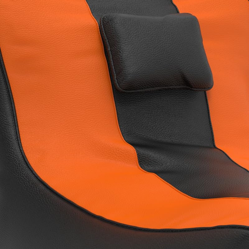 Image of Biggie Bean Bag with Beans Filled 6XL Zuno Lounger-Laziness Pro Max-Crafted for Comfort-Styled for Elegance with Free Cushion & Footrest (Matching Color : Leatherette Black Orange)