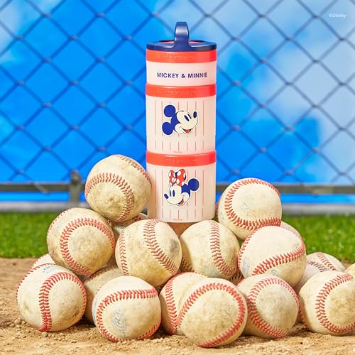 Image of Whiskware Disney Mickey Mouse and Friends Stackable Snack Containers for Babies, Toddlers, and Kids, 3 Stackable Snack Cups for School and Travel, Cupholder Friendly, Mickey and Minnie! Baseball!