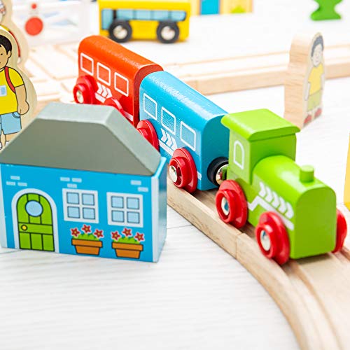 Bigjigs Rail Holzeisenbahn Set Stadt und Land – Bild 3