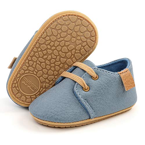 Image of SOFMUO Baby Boys Girls Lace Up Leather Sneakers Soft Rubber Sole Infant Moccasins Newborn Oxford Loafers Anti-Slip Toddler Wedding Uniform Dress Shoes