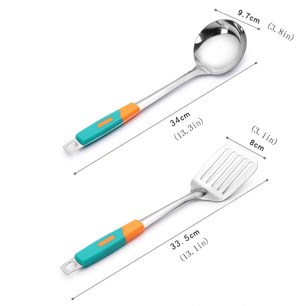 Juego de Utensilios de Cocina con espátula, Utensilios de Cocina de Acero Inoxidable, Juego de cucharas de Avena espesadas, Suministros de Cocina for el hogar, espátula de Cocina