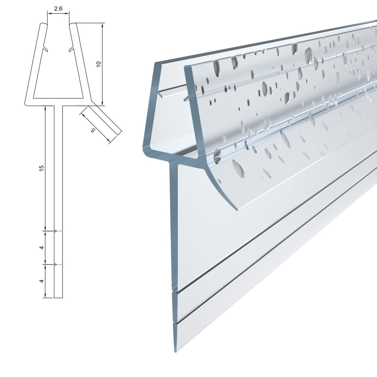 WITEN&NOCK Duschdichtung 2x 200cm für 5mm 6mm mit extra verlängerter Lippe Duschtürdichtung Dichtung für die Glastür gerade Glastür Stärken Ersatzdichtung Wasserabweisende oder Duschkabinen-Dichtung