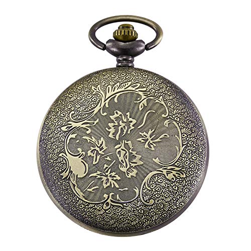 Morfong Mens Womens Pocket Watch Quartz Movement Fob Watches Vintage Steampunk, Blue Bronze Case #TOP3