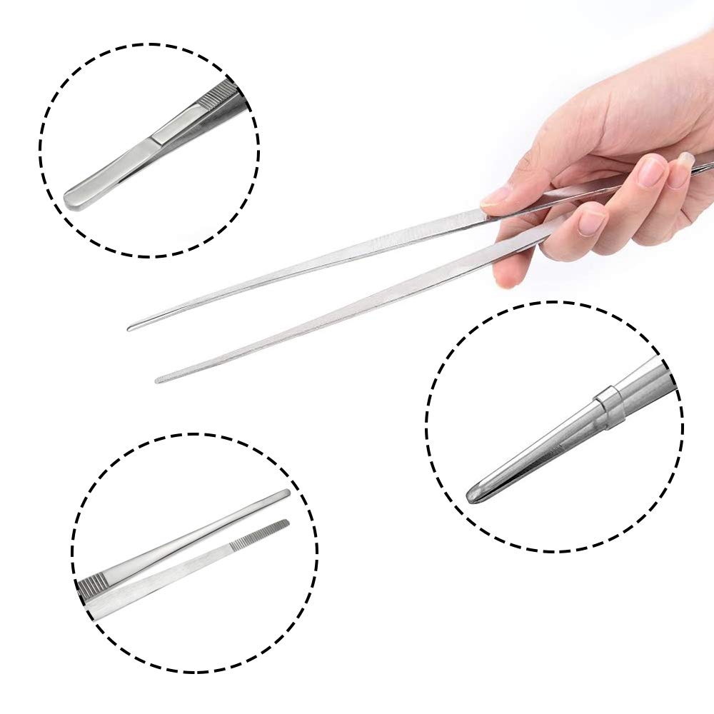 Set Di 2 Pinzette Da Cucina In Acciaio Inox - Lunghe 30 Cm, Punte Seghettate, Per Griglia, Forno E Cibo Di Mare