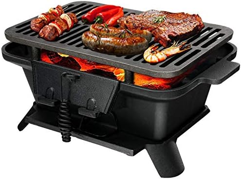 Giantex Charcoal Grill Hibachi Grill, Portable Cast Iron Grill with Double-sided Grilling Net, Air Regulating Door, Fire Gate, BBQ Grill Perfect for Outdoor Picnic Camping Patio Backyard Cooking