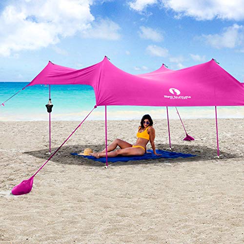 Red Suricata Family Beach Tent & Beach Canopy & 2 Beverage Holders Bundle - Upf50 Uv Sun Shade Shelter (Large, Pink) #TOP1