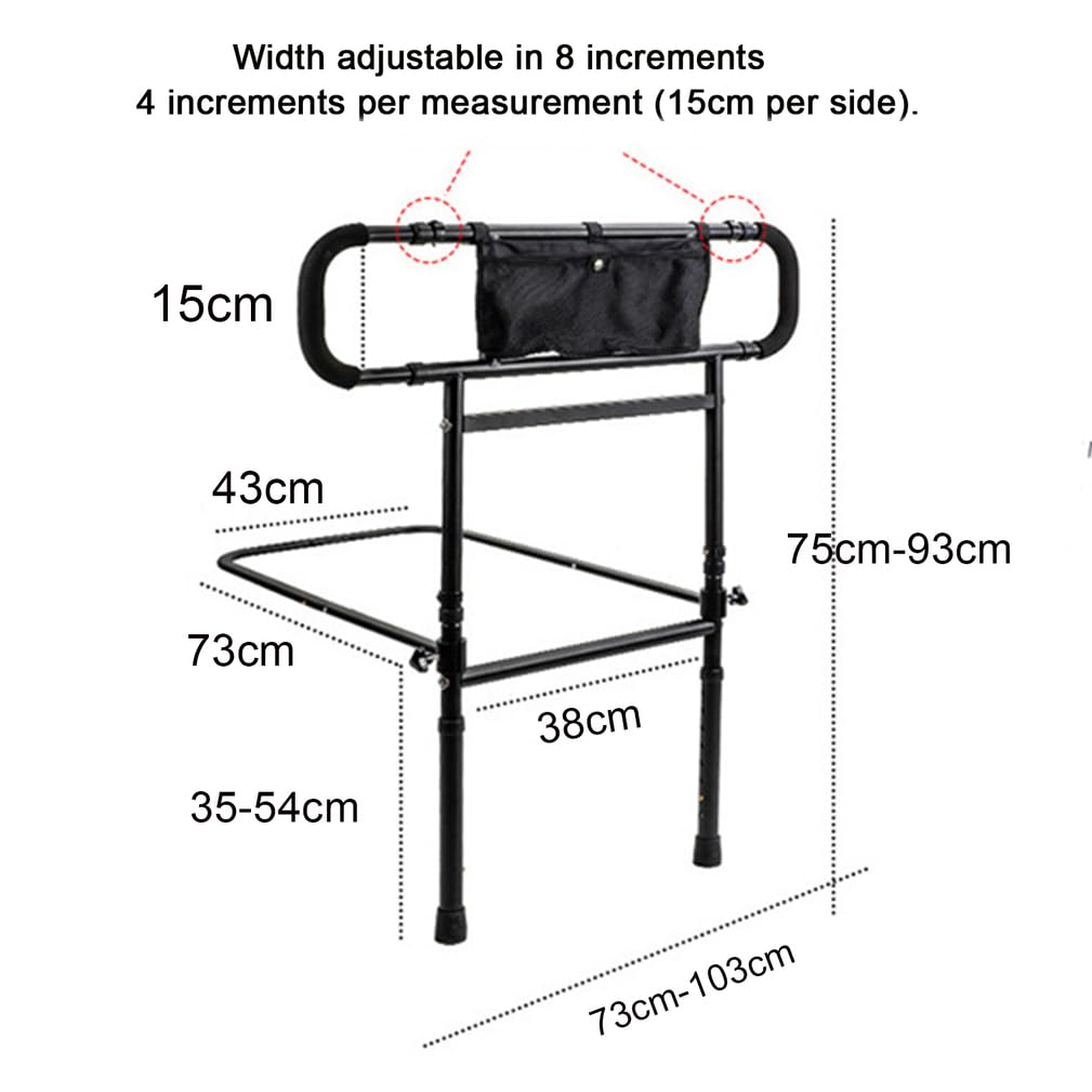 Rieles De Cama para Adultos Mayores De Seguridad con Bolsa De Almacenamiento, Barandillas Retráctiles Y Plegables para Cama para Personas Mayores,Negro