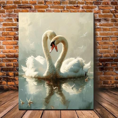 Impression d'art Swan Love sur toile haut de gamme avec cadre interne