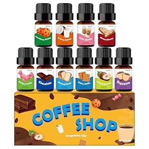 Fragrance Oil for Candle & Soap Making, Holamay Coffee Shop Premium Aromatherapy Essential Oils for Diffuser – Espresso, Cafe Mocha, Chocolate, Almond Biscotti and More Scented Oils