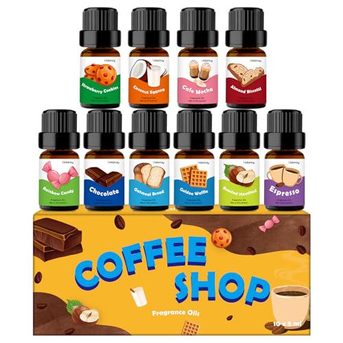 Image of Fragrance Oil for Candle & Soap Making, Holamay Coffee Shop Set, Premium Aromatherapy Essential Oils for Diffusers for Home - Espresso, Cafe Mocha, Chocolate, Almond Biscotti and More, 10 x 5ml