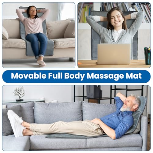 Full Body Massage Mat with Heat, Electric Heating Pad Massage Mat with Inflatable Head Pillow Lumbar Pillow, Massage Chair Pad with 10 Vibrating Motors, 9 Massage Modes and 3 Heating Settings