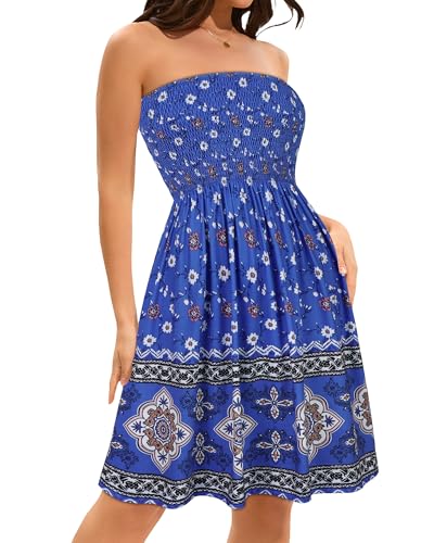 Image of elescat Summer Dresses for Women 2026 Strapless Casual Beach Cover Ups Tube Top Sundress