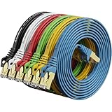 Cat 7 Ethernet Cable 7 ft 6 Pack (Highest Speed Cable) Cat7 Flat Shielded Ethernet Patch Cables - Internet Cable for Modem, Router, LAN, Computer - Compatible with Cat 5e, Cat 6 Network