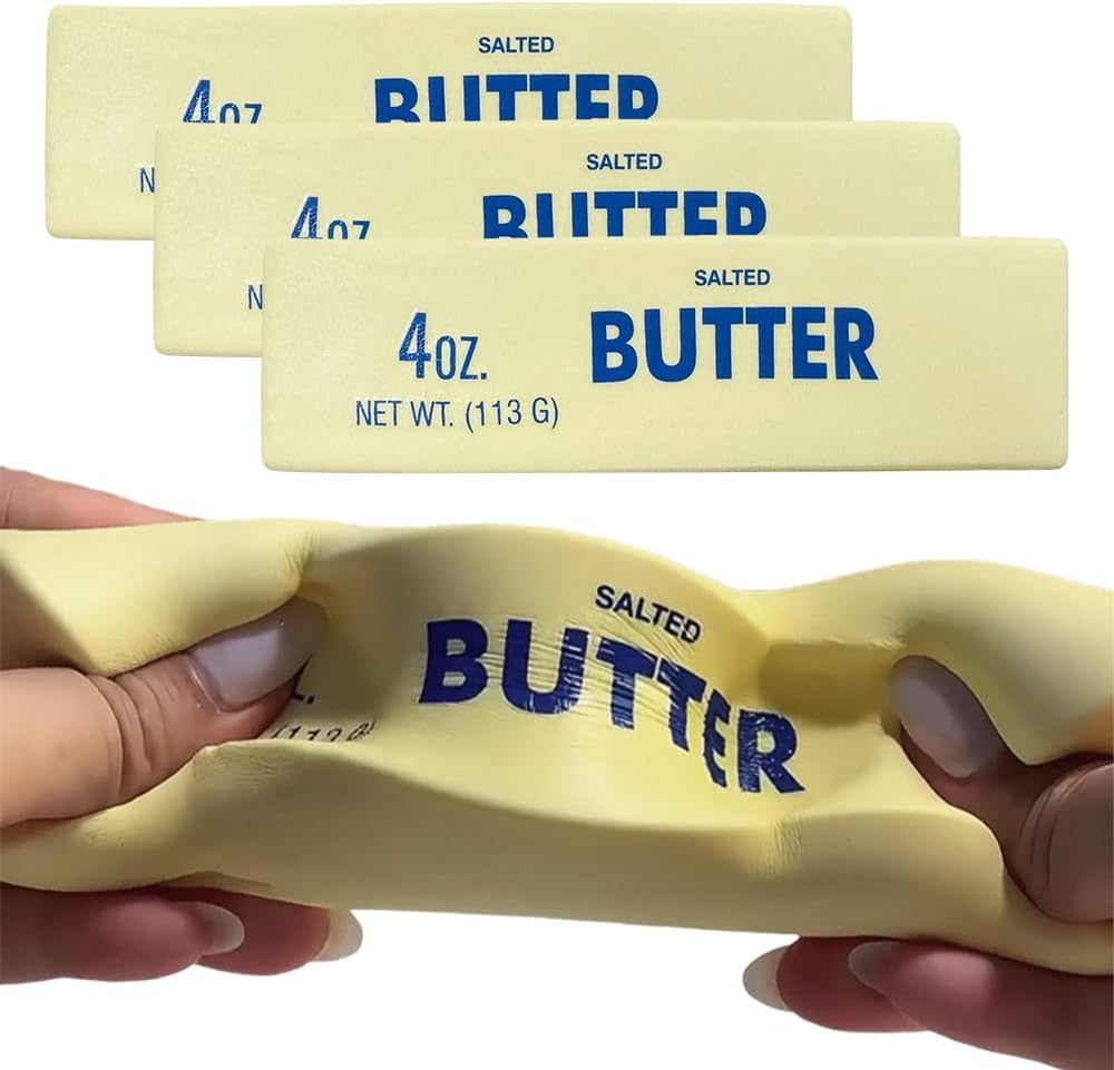 Slow Rebound Cute Butter Squeeze Stress Balls, 2026 New Squeeze Butter Squishy Toy, Slow Rising Squishy Butter Stick Stress Relief Fidget Toys Party Favors Gifts (Yellow*3)